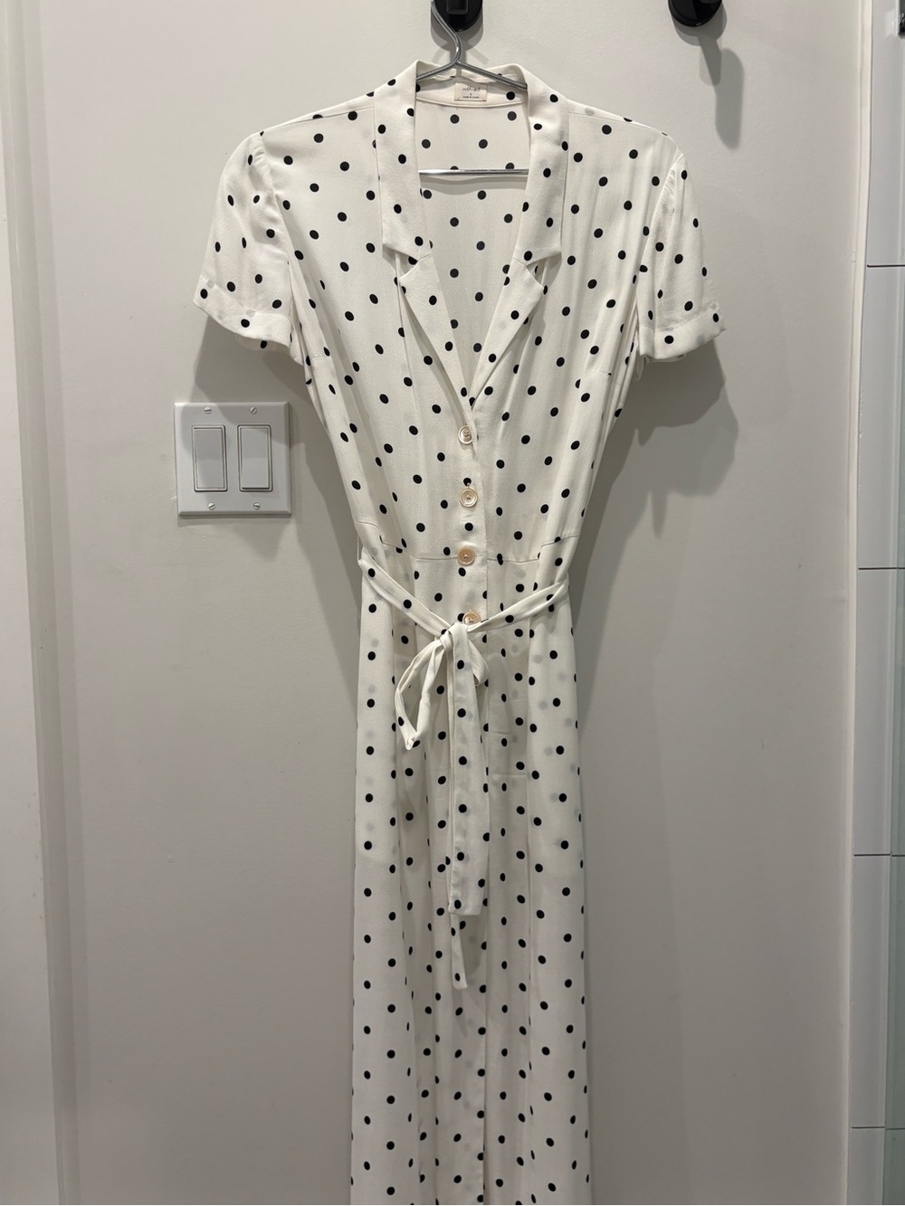 Wilfred White Polka Dot Button-Front Tie-Waist Dress